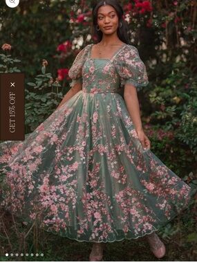 Green & Pink Floral Puff-Sleeve Dress blushing meadows jessakae